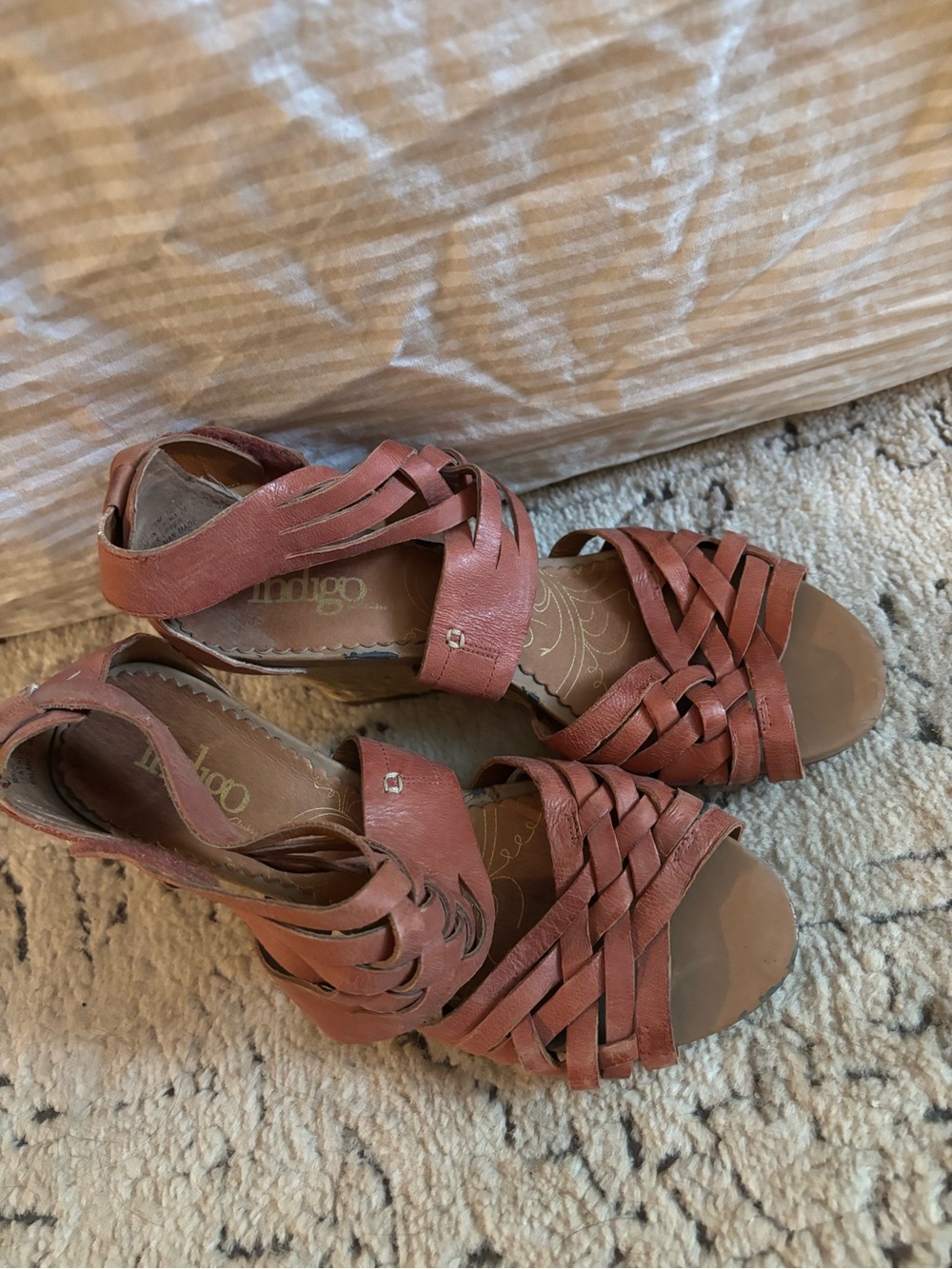 Indigo Woven Leather Heel Sandals - Mauve